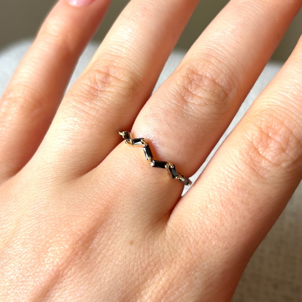 Black Onyx and Gold Plated .925 Sterling Silver Zigzag Ring